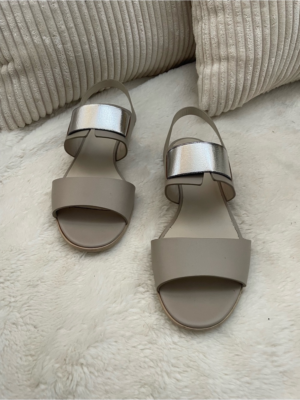 Giorgio Armani Gray Sandals with Silver Strap